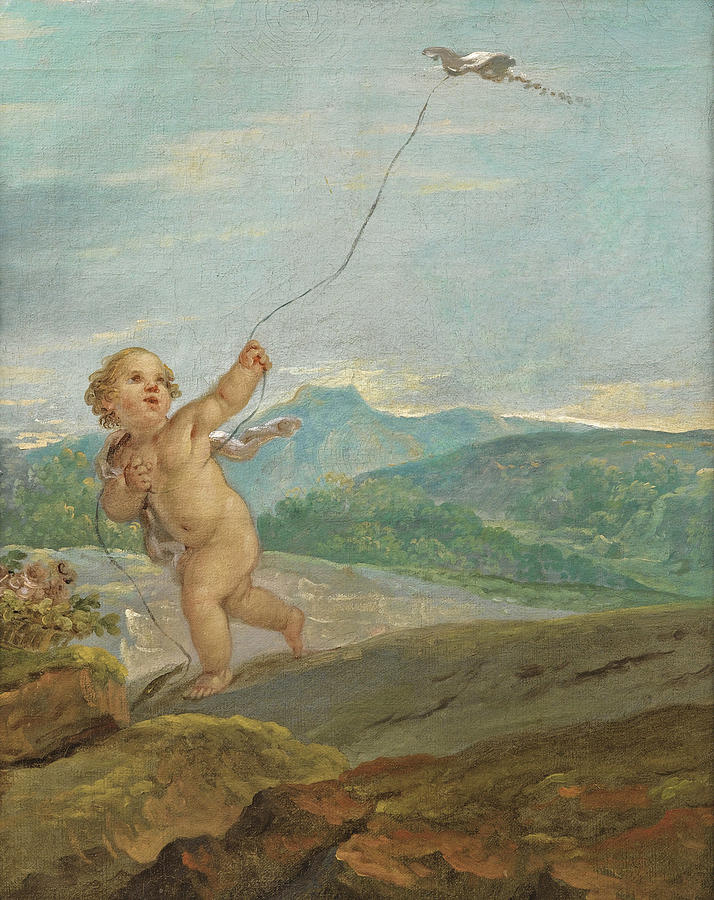 Angel Flying a Kite #3 Painting by Etienne Parrocel