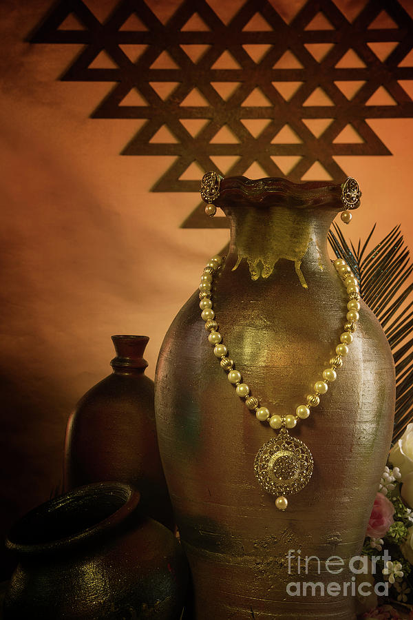 Antique jewelry set mounted on pot #2 Photograph by Kiran Joshi