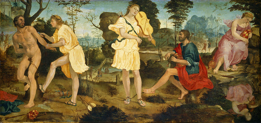 Apollo and Marsyas #1 Painting by Michelangelo Anselmi