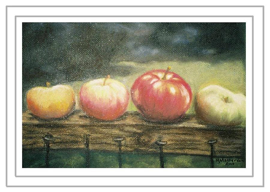 Apples on a Rail #1 Painting by Harriett Masterson