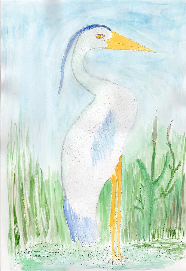 Heron Painting - Blue Heron in the tules by Helen Holden-Gladsky