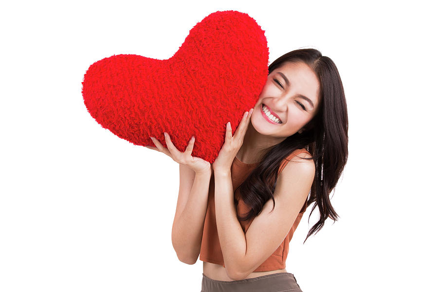 Asian pretty girl and a red heart #2 Photograph by Anek Suwannaphoom