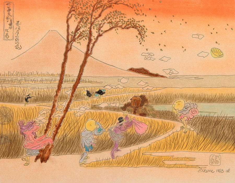 Katsushika Hokusai Drawing - Asian Wind #2 by Suzanne Blender