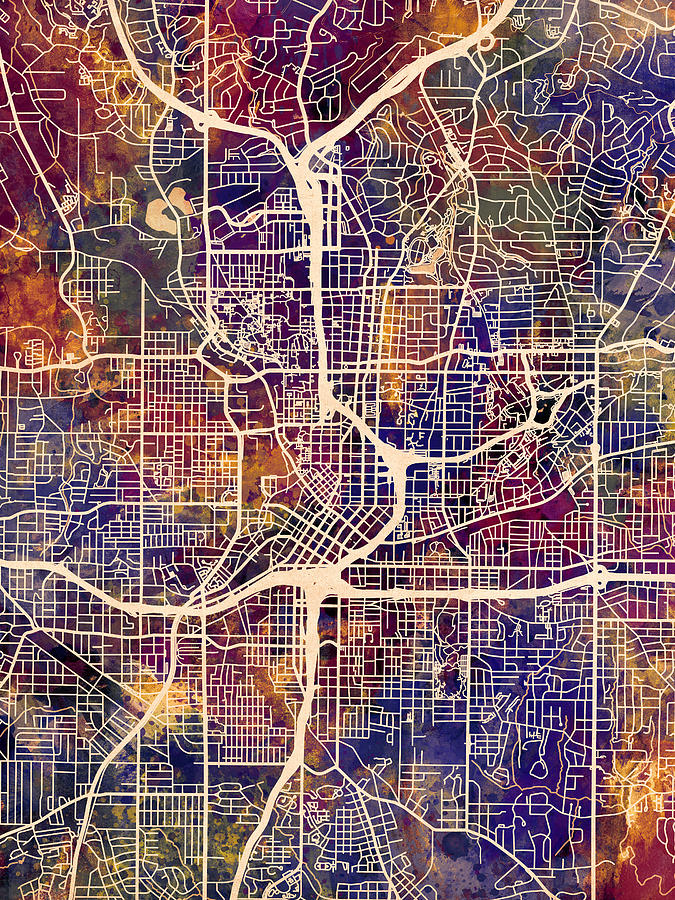 Atlanta Georgia City Map #2 Digital Art by Michael Tompsett