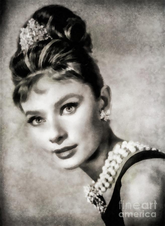 Hollywood Painting - Audrey Hepburn, Vintage Actress by JS #2 by Esoterica Art Agency