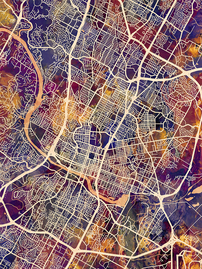 Austin Texas City Map #2 Digital Art by Michael Tompsett