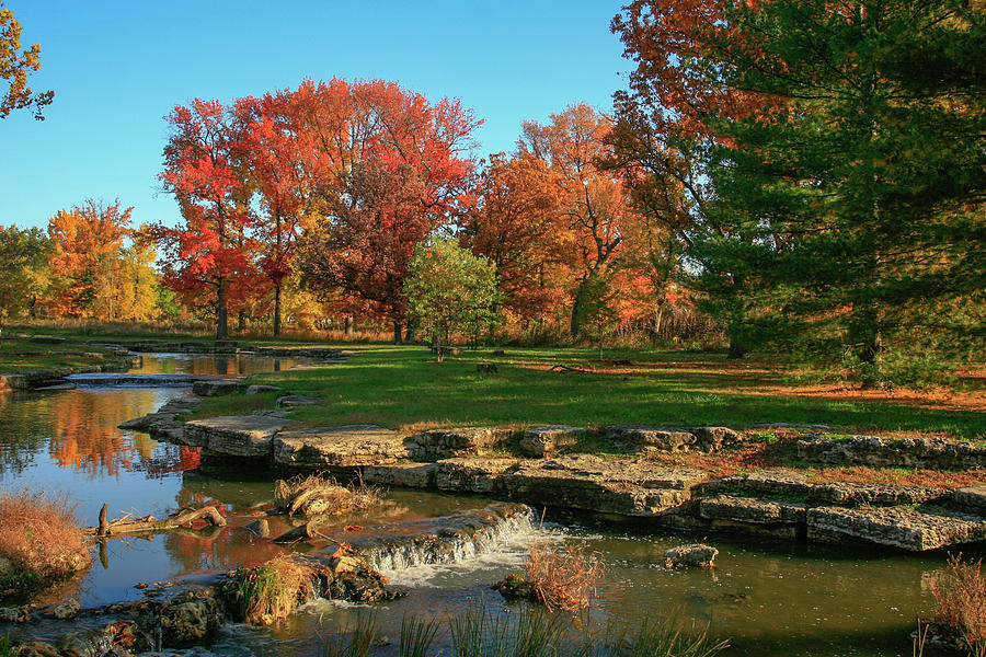 Autumn at the Deer Lake Creek riffles in Forest Park St Louis Missouri #2 Photograph by Garry McMichael