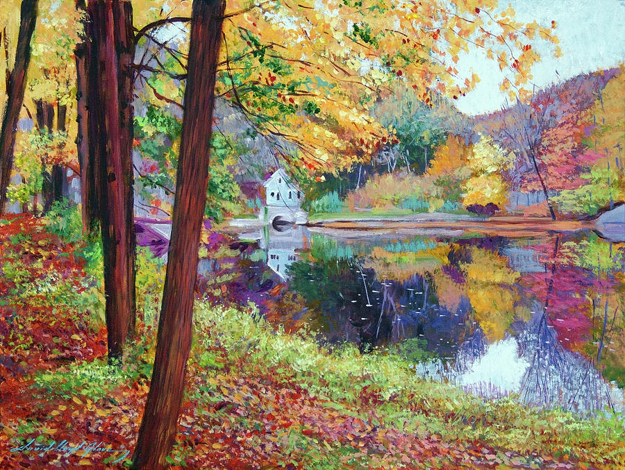 Autumn Mirror Lake #2 Painting by David Lloyd Glover