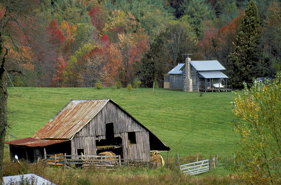 Barn And Log Cabin In Virginia Photograph By Carl Purcell