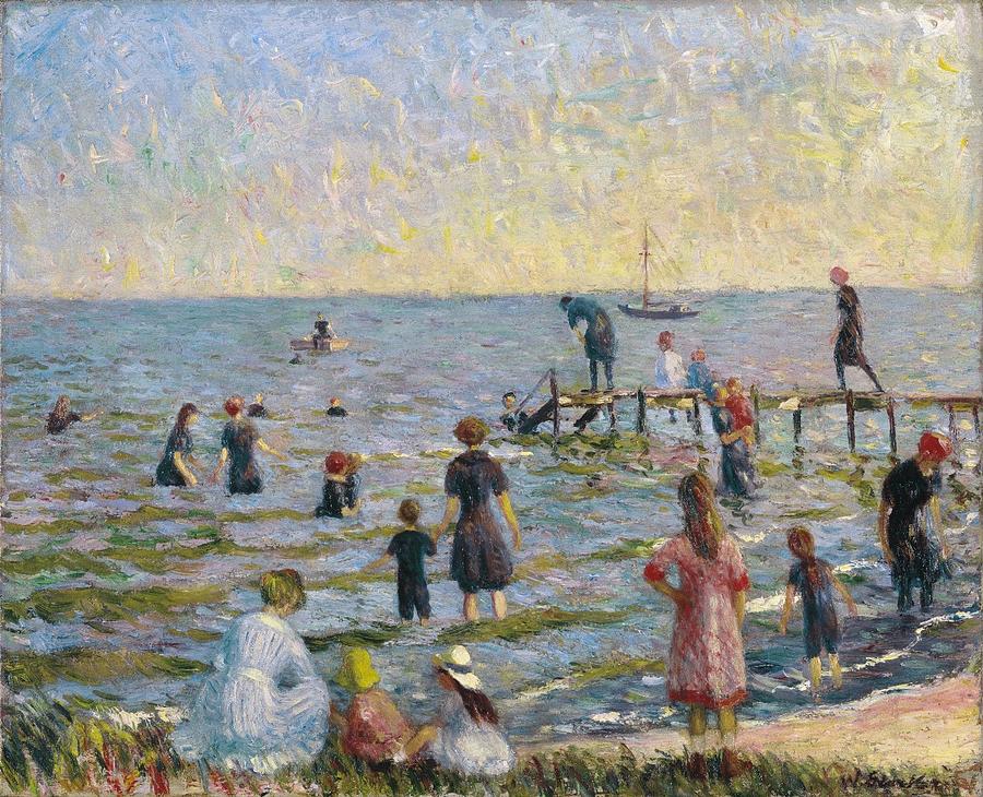 Bathing at Bellport #2 Painting by William Glackens
