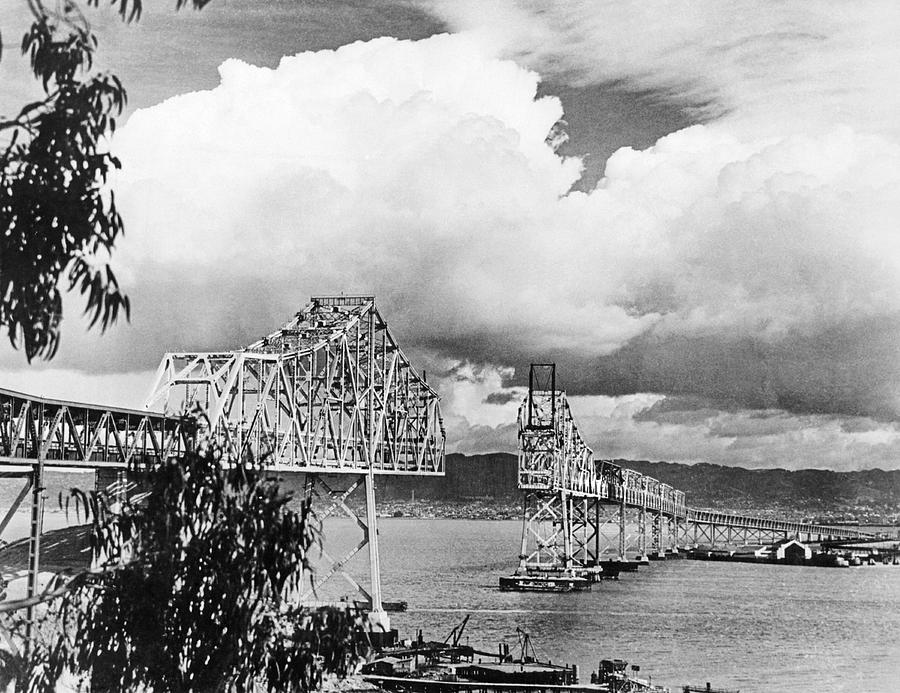 Oakland Photograph - Bay Bridge Under Construction #2 by Underwood Archives