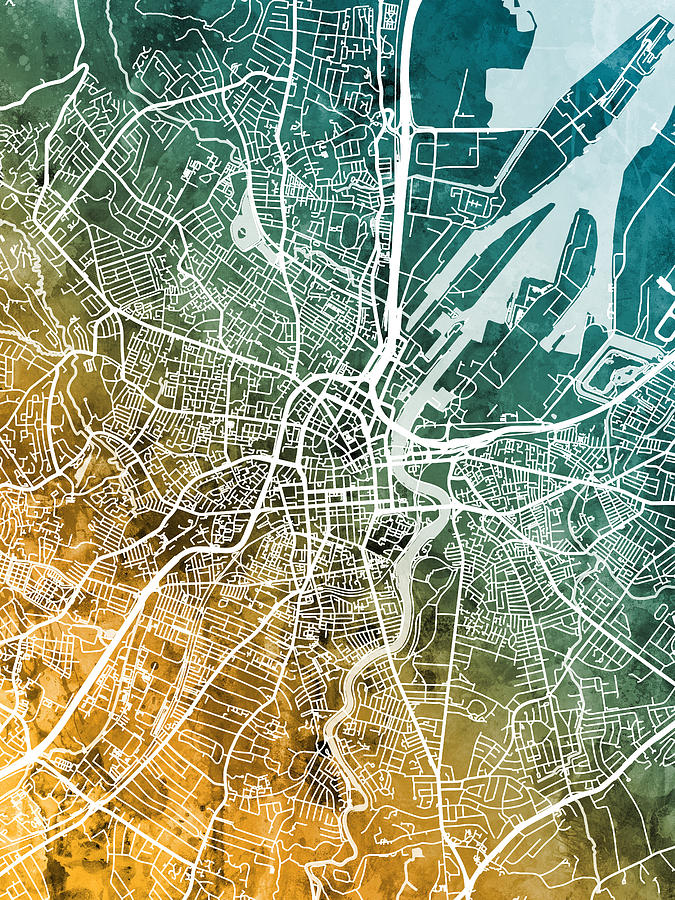 Belfast Northern Ireland City Map #2 Digital Art by Michael Tompsett