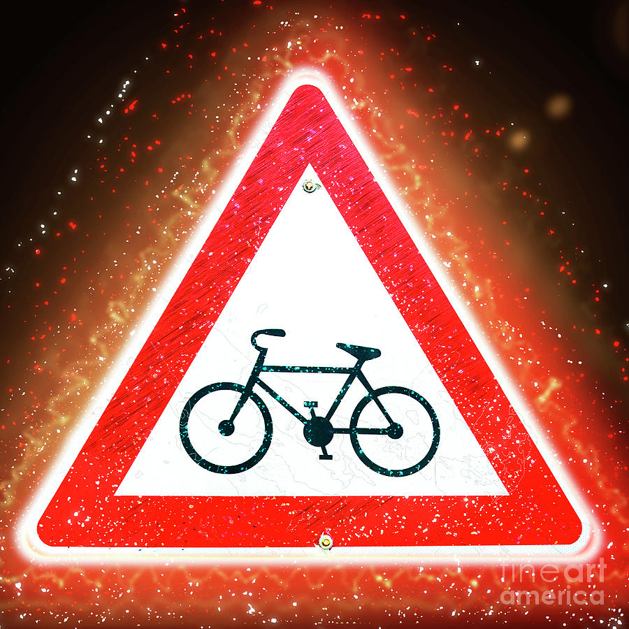 Bicycle caution sign enhanced  #2 Photograph by Ilan Rosen
