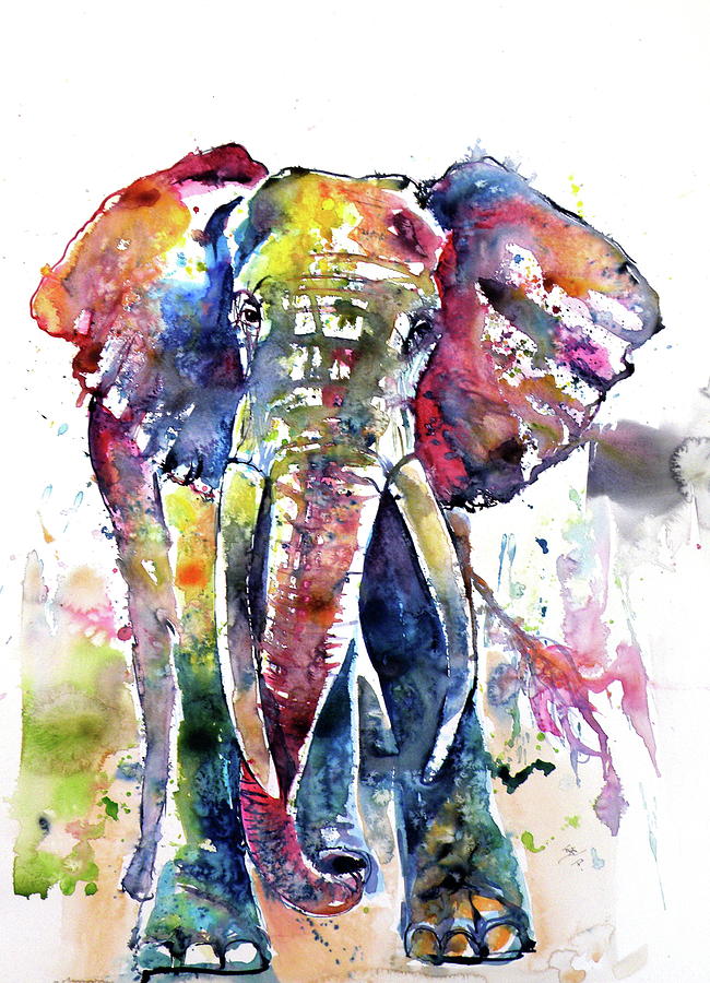 Animal Painting - Big colorful elephant #2 by Kovacs Anna Brigitta