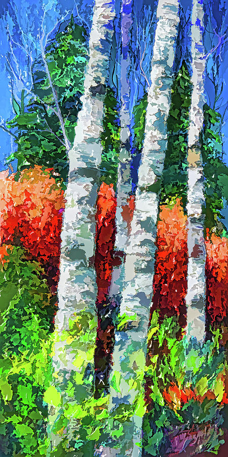 Birch Trees  #2 Painting by Lena Owens - OLena Art Vibrant Palette Knife and Graphic Design