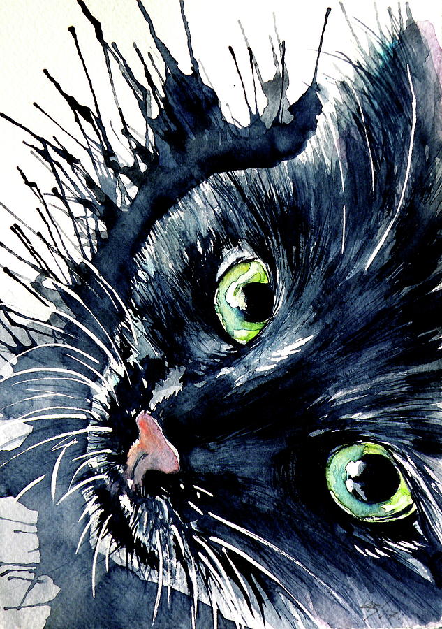 Black cat #1 Painting by Kovacs Anna Brigitta