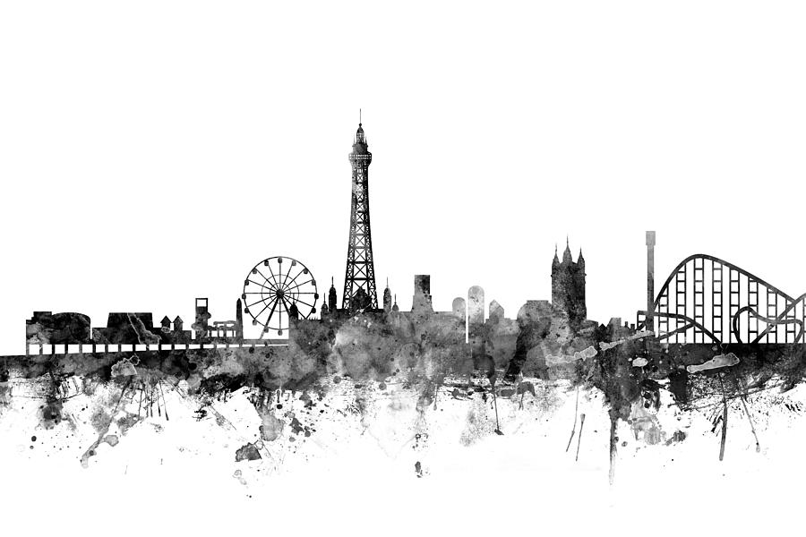 City Digital Art - Blackpool England Skyline #2 by Michael Tompsett