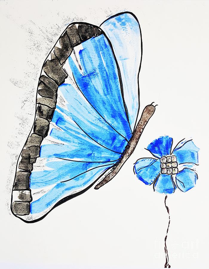 Blue butterfly #2 Painting by Jasna Gopic
