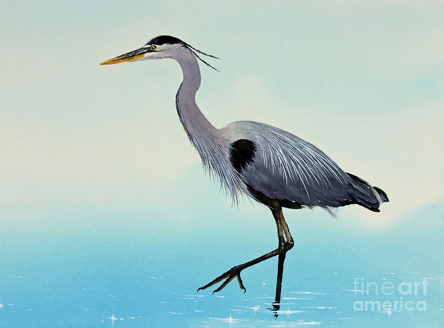 Blue Water Heron Painting by James Williamson
