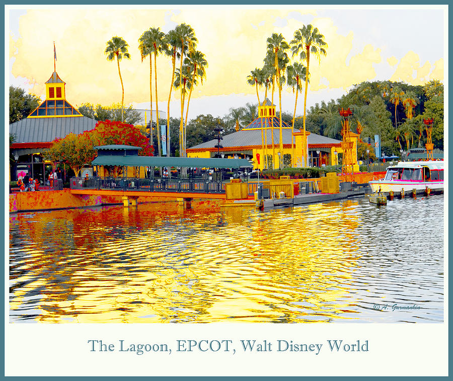 Boat Landing and Lagoon EPCOT Walt Disney World #2 Digital Art by A Macarthur Gurmankin