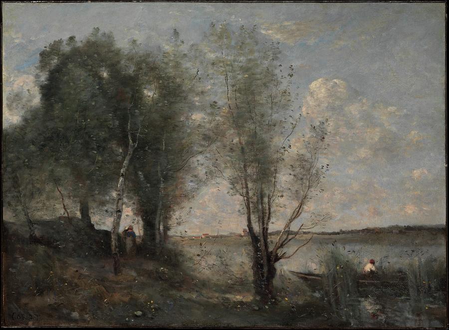 Boatman among the Reeds #2 Painting by Camille Corot