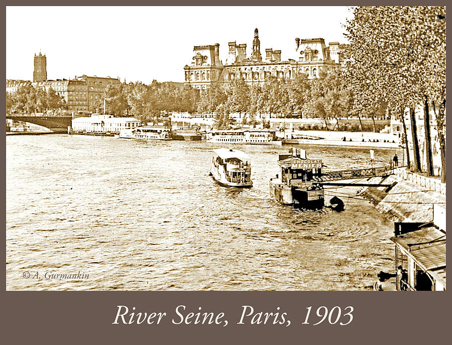 Boats in the Seine River, Paris, 1903, Vintage Photograph #3 Photograph by A Macarthur Gurmankin
