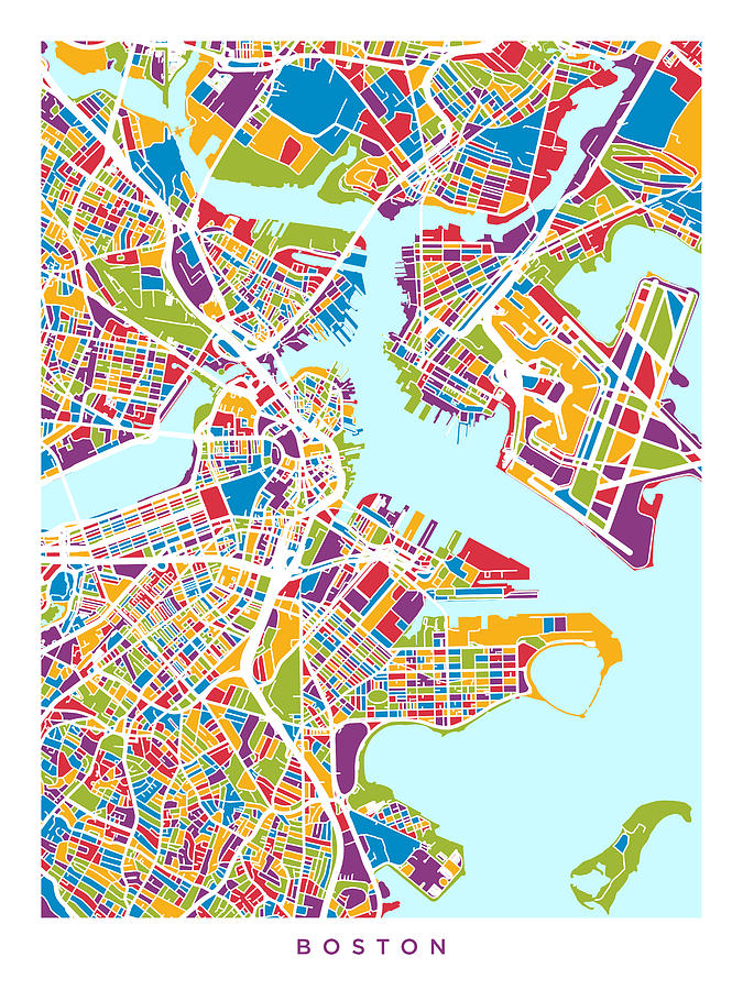 Boston Massachusetts Street Map #2 Digital Art by Michael Tompsett