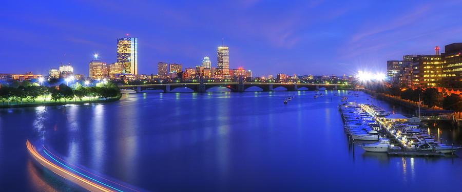 Boston Photograph - Boston Skyline Panoramic at Night #2 by Joann Vitali