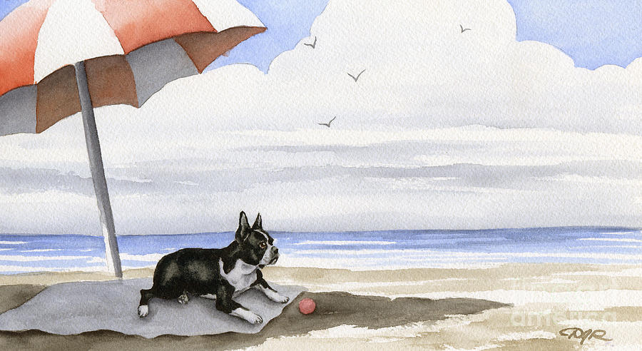 Boston Painting - Boston Terrier At The Beach #1 by David Rogers
