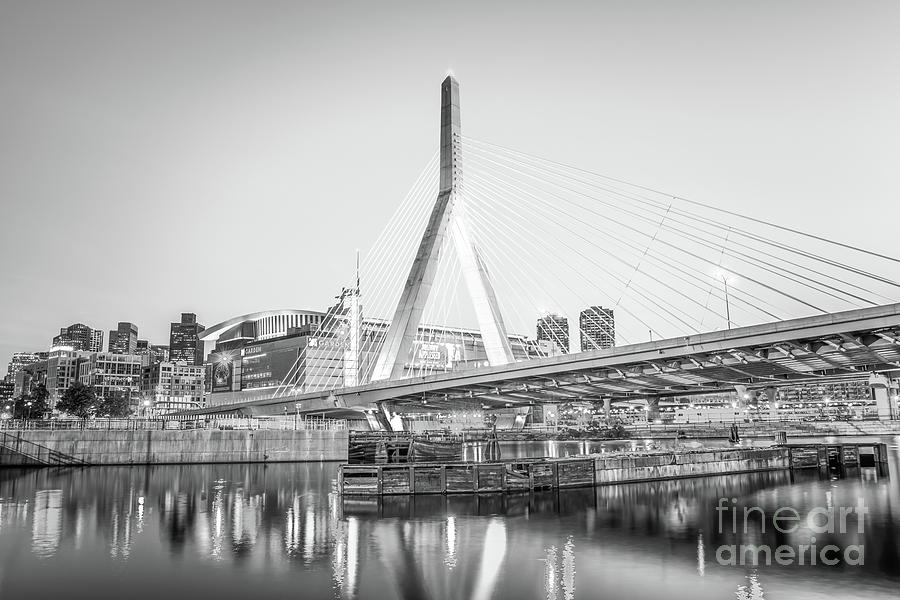 Boston Photograph - Boston Zakim Bridge Black and White Photo #2 by Paul Velgos