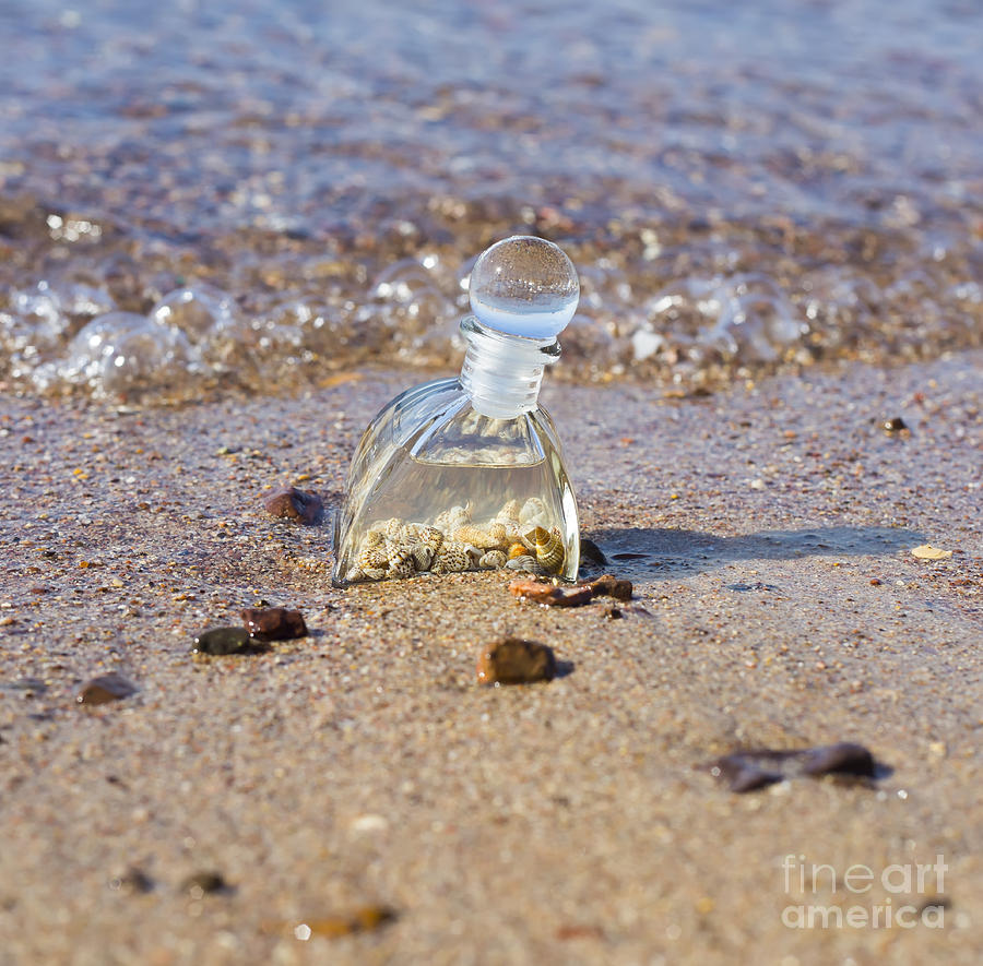 Bottle With Seashells On The Beach  #2 Photograph by Mark Bespalov