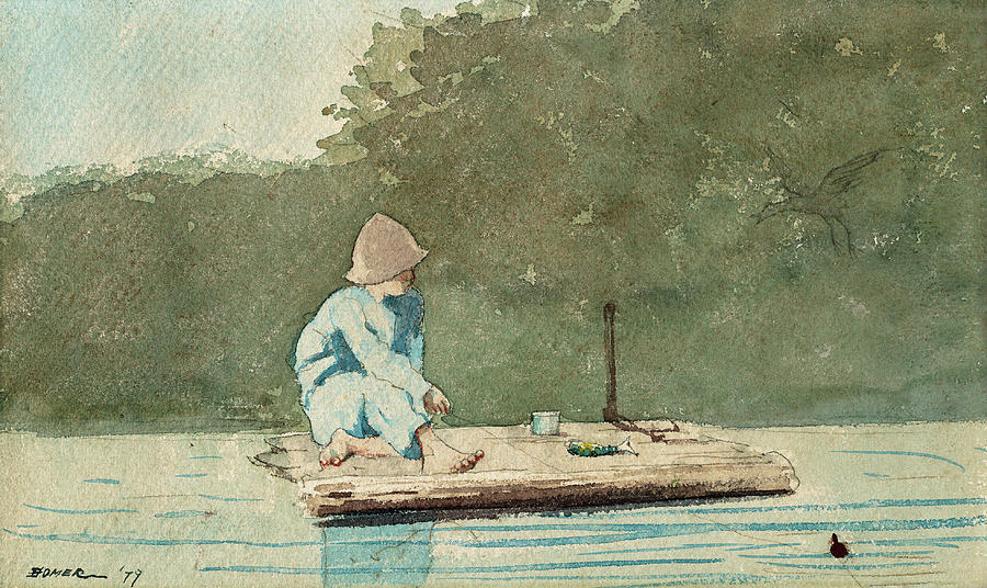 Winslow Homer Painting -  Boy on a Raft #2 by Winslow Homer