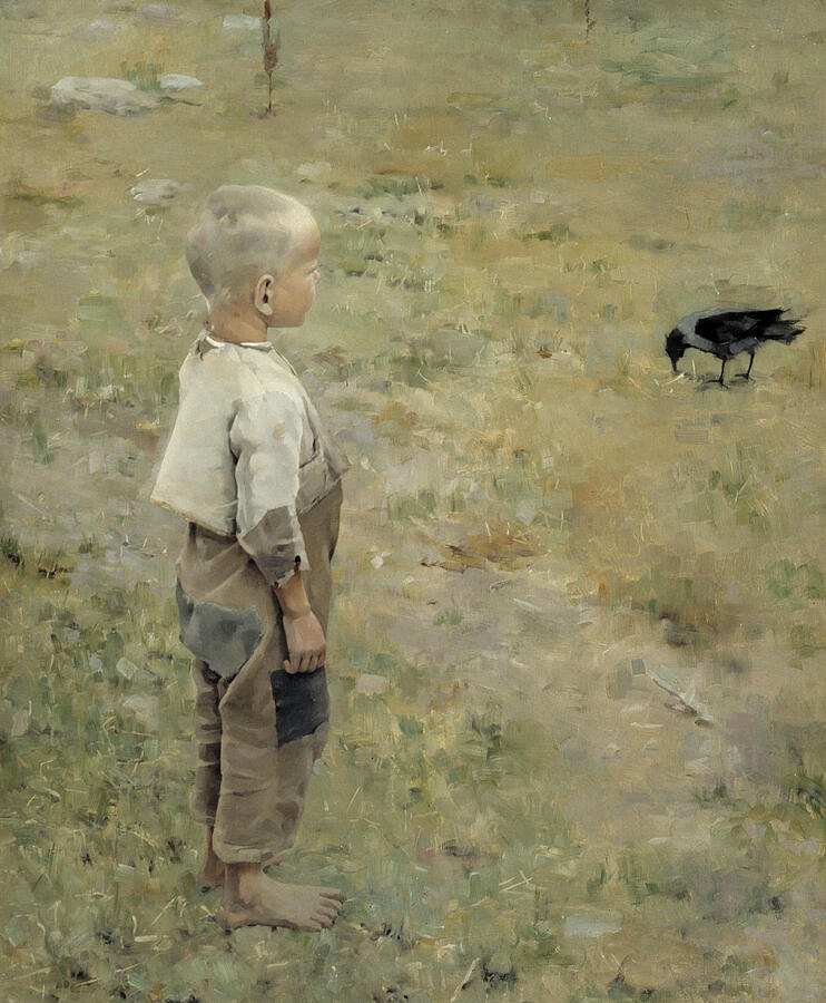 Boy with a Crow #1 Painting by Akseli Gallen-Kallela