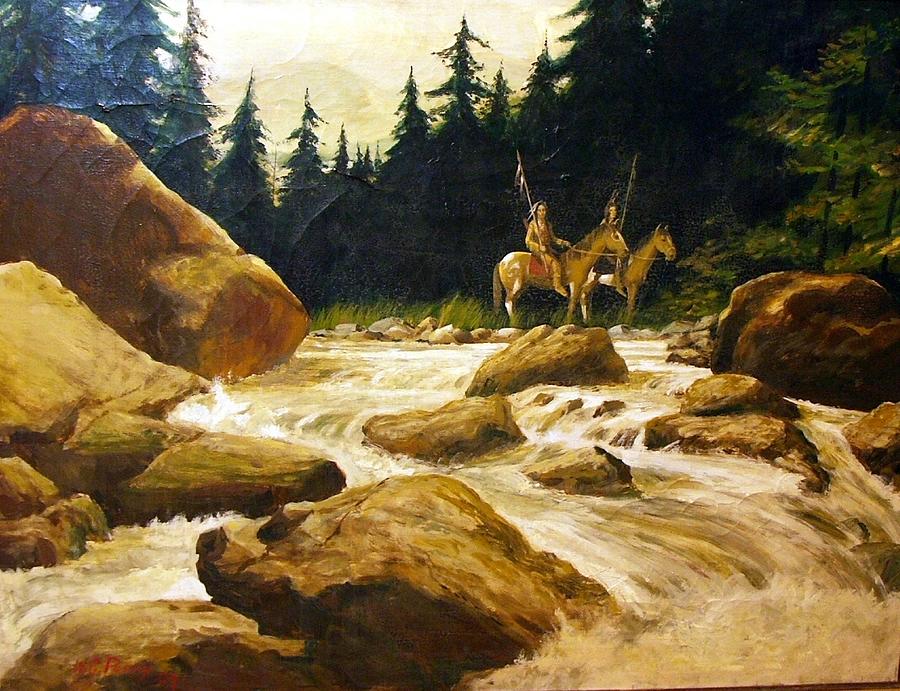 2 Braves By A River Painting by Perrys Fine Art