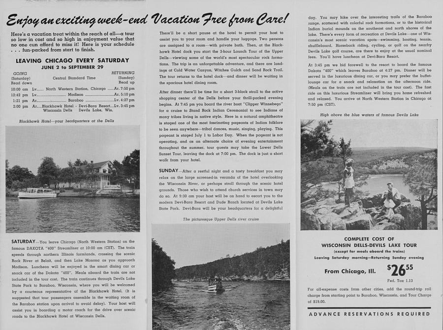 Brochure Page for Wisconsin Dells Chula Vista Tour #3 Photograph by Chicago and North Western Historical Society