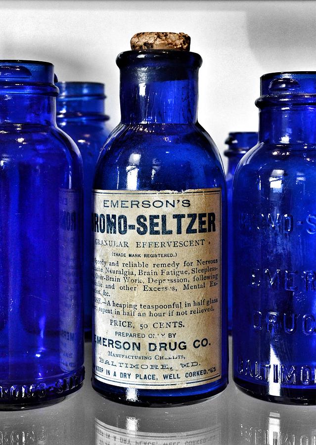 Bromo Seltzer Vintage Glass Bottles Collection Photograph