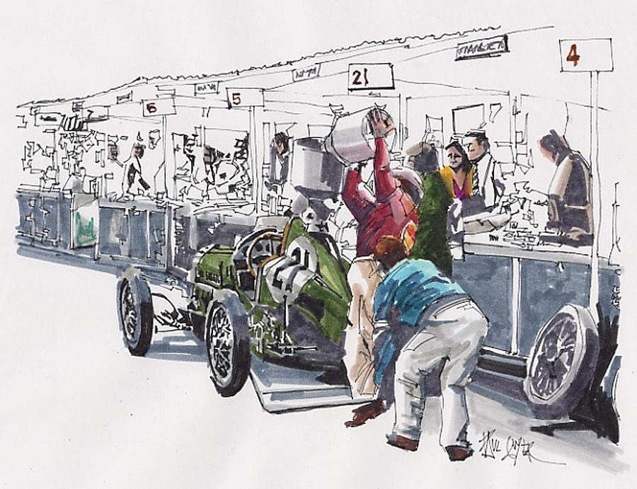 Car Drawing - Brooklands British Grand Prix #2 by Paul Guyer