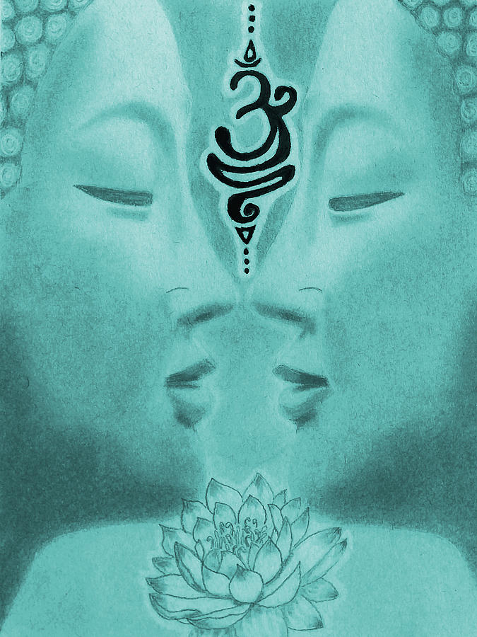 Buddha Facing Buddha - Love Your Self #2 Drawing by Guy Hoffman