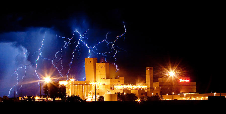 Budweiser Lightning Thunderstorm Moving Out Crop Photograph
