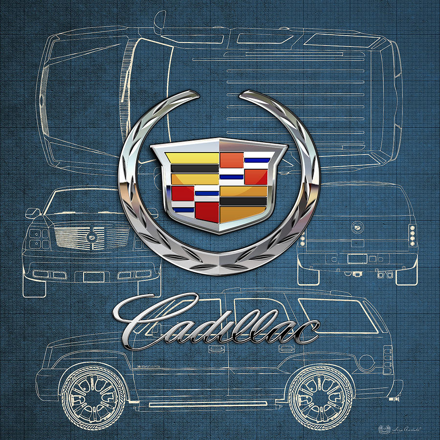 Car Photograph - Cadillac 3 D Badge over Cadillac Escalade Blueprint  by Serge Averbukh