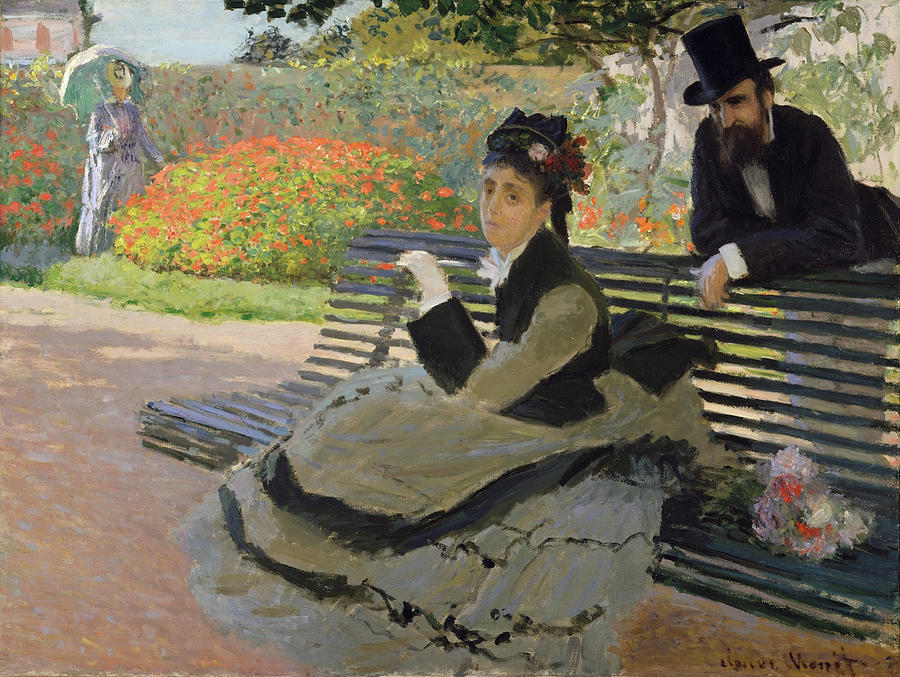 Camille Monet On A Garden Bench Painting By Claude Monet