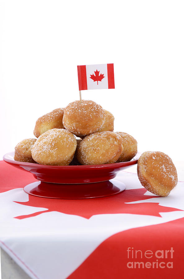 Canada Day celebration with plate of donut holes. #2 Photograph by Milleflore Images