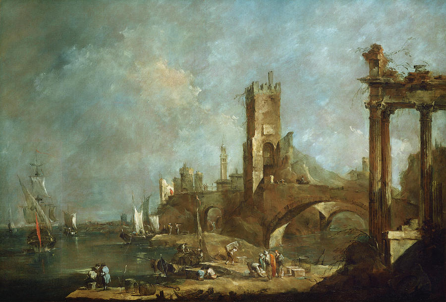Capriccio of a Harbor #2 Painting by Francesco Guardi
