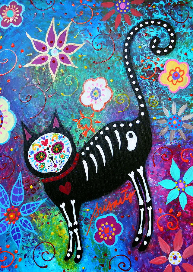 Skull Painting - Cat Dia De Los Muertos #2 by Pristine Cartera Turkus