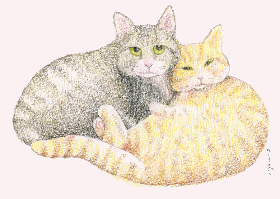2 Cats Painting by Rose Gauss