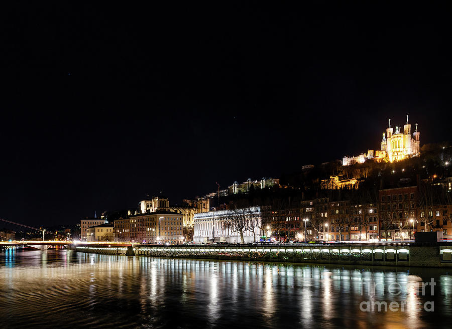 Central Old Town Lyon City Riverside At Night In France Photograph by ...