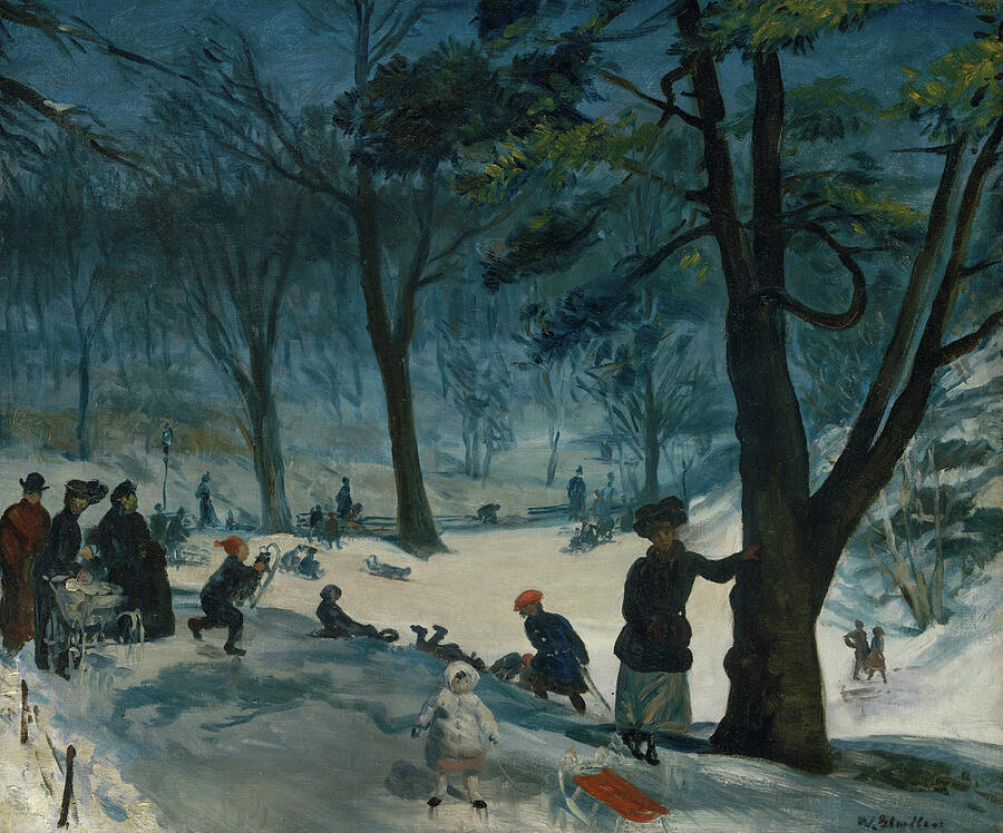 Central Park, Winter, from circa 1905 Painting by William Glackens