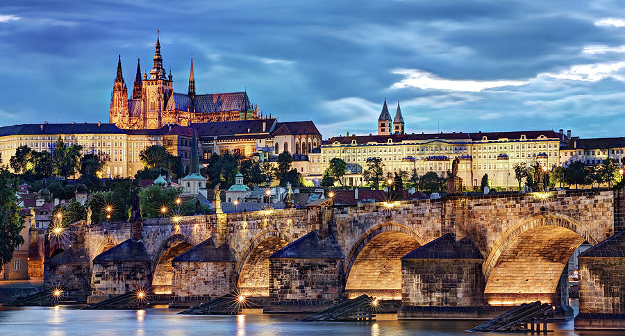Architecture Photograph - Charles Bridge and Prague Castle / Prague #2 by Barry O Carroll