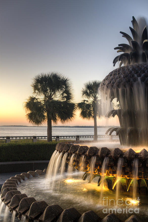 Fountain Photograph - Charleston Pineapple Fountain Sunrise #2 by Dustin K Ryan
