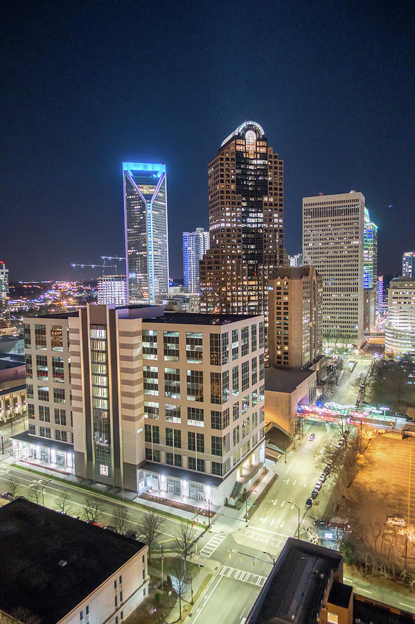Charlotte North Carolina Skyline View At Night From Roof Top Res #2 Photograph by Alex Grichenko